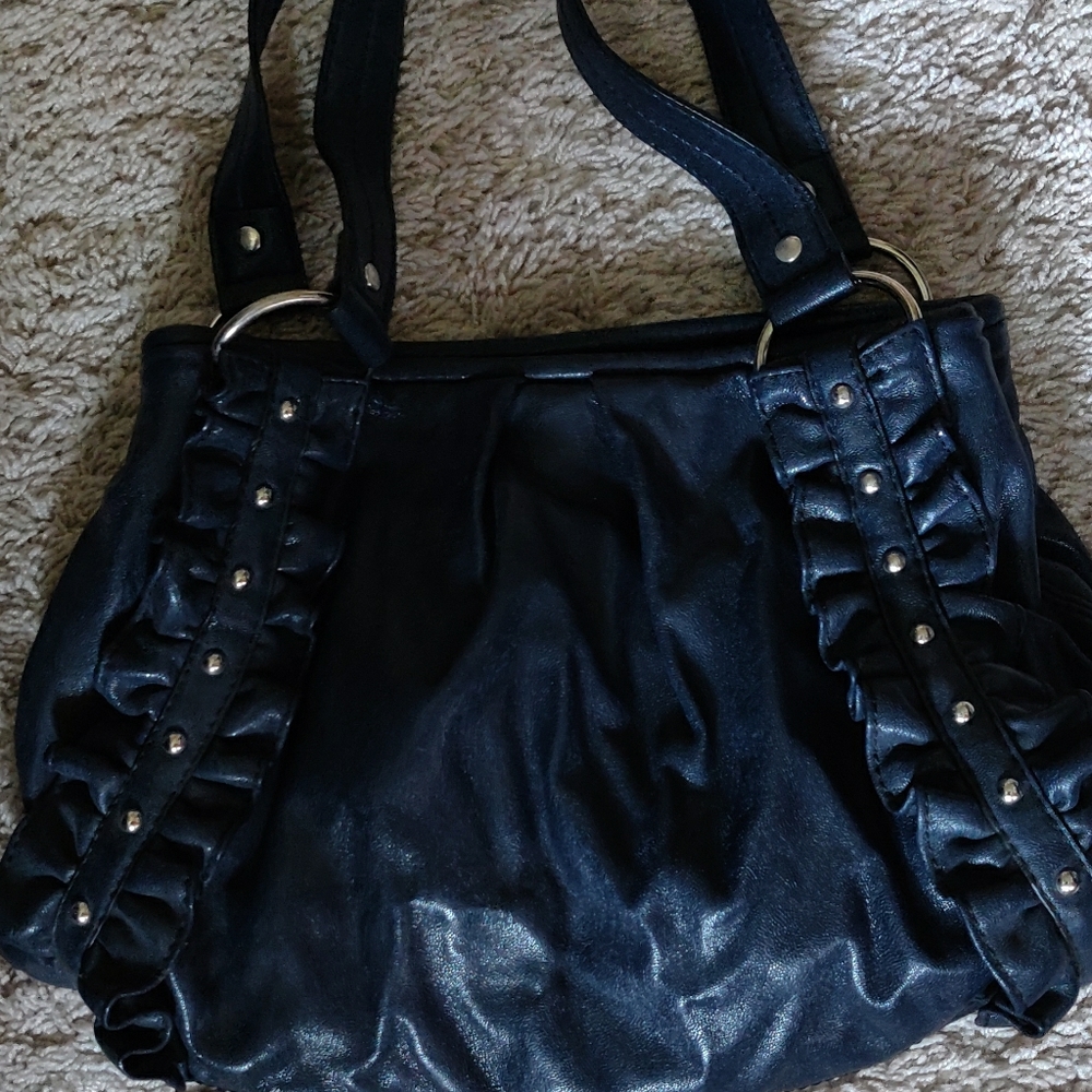 Nine & Co Blue Leather Handbag with ruffles